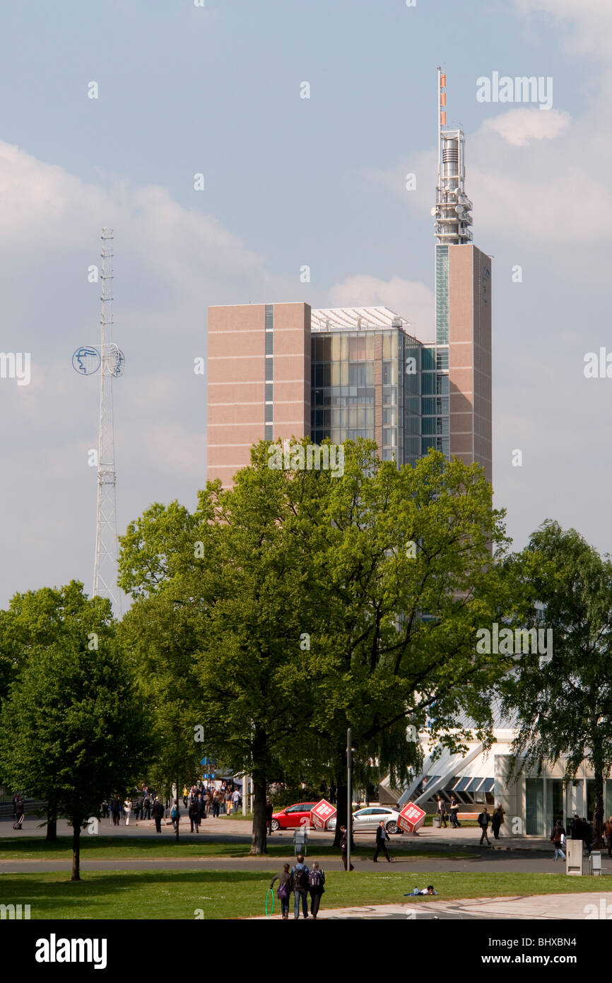 Hannover Messe 2009, the world`s most important technology event, open-air site. The administrative building. Federal Republic Stock Photo